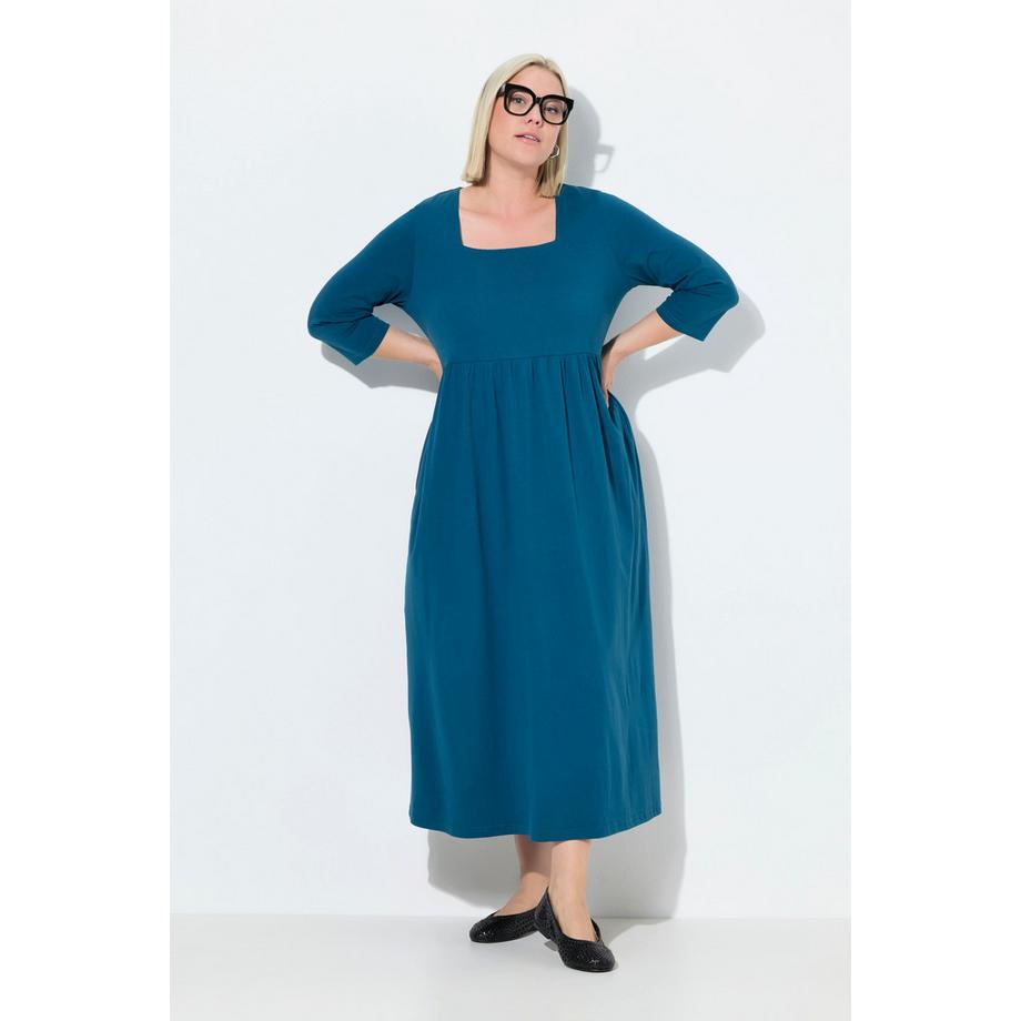 Ulla Popken Jerseykleid A-Linie Carrée-Ausschnitt 3/4-Arm  