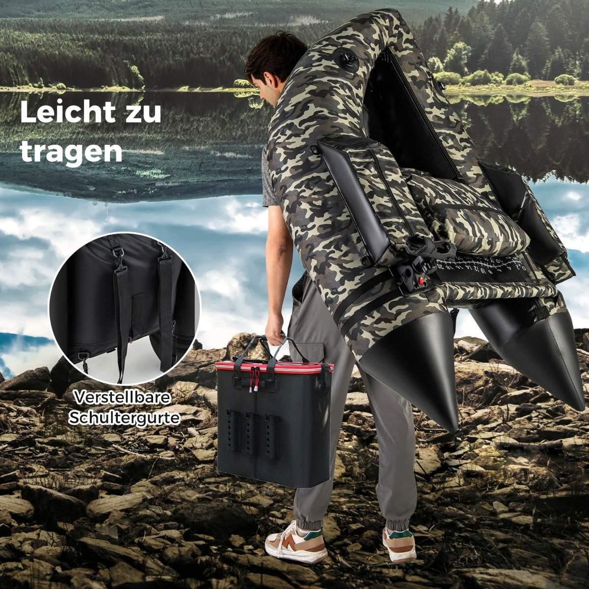 Northio  Gommone gonfiabile con pinne, righello per pesci e portacanna mimetico per barca da pesca 