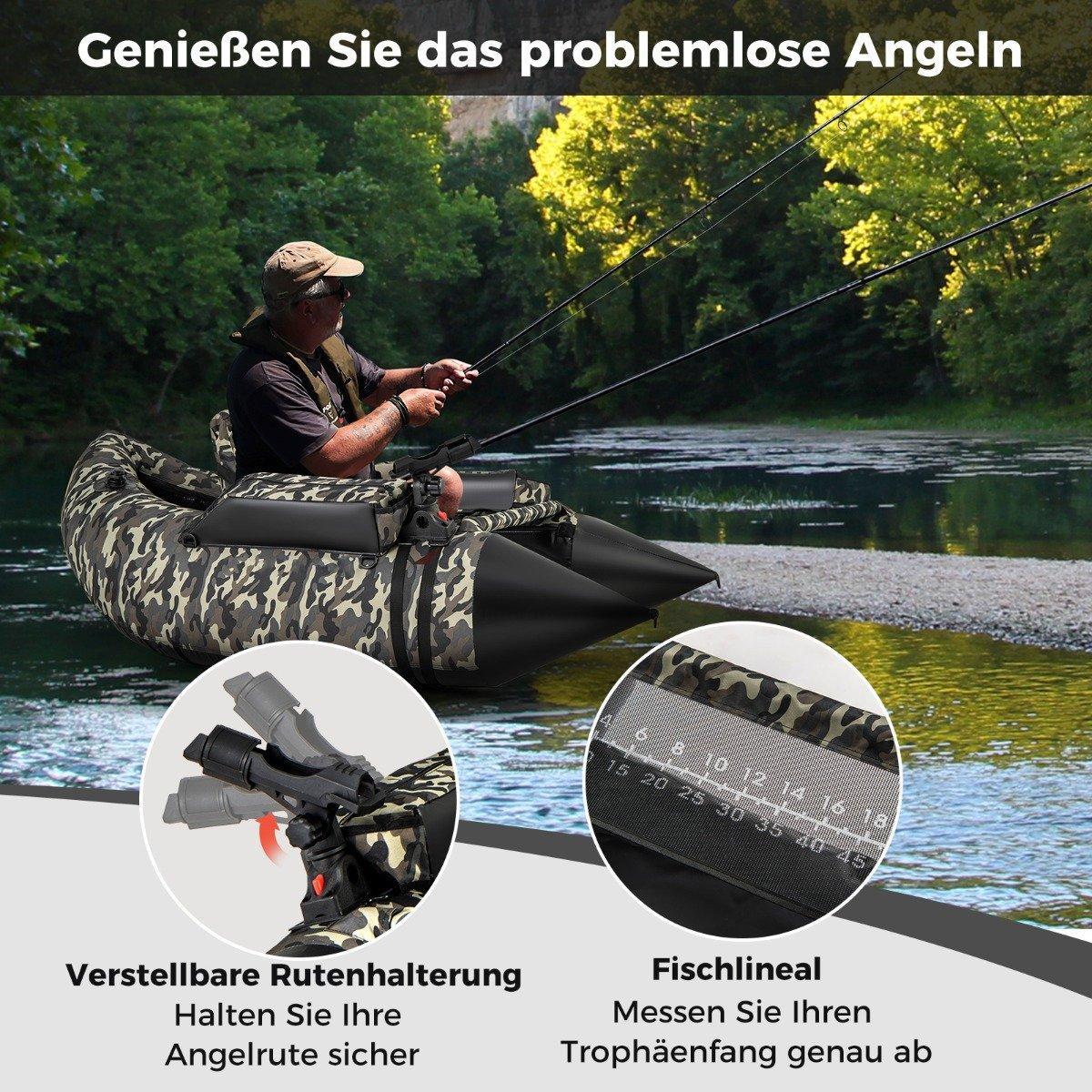 Northio  Gommone gonfiabile con pinne, righello per pesci e portacanna mimetico per barca da pesca 