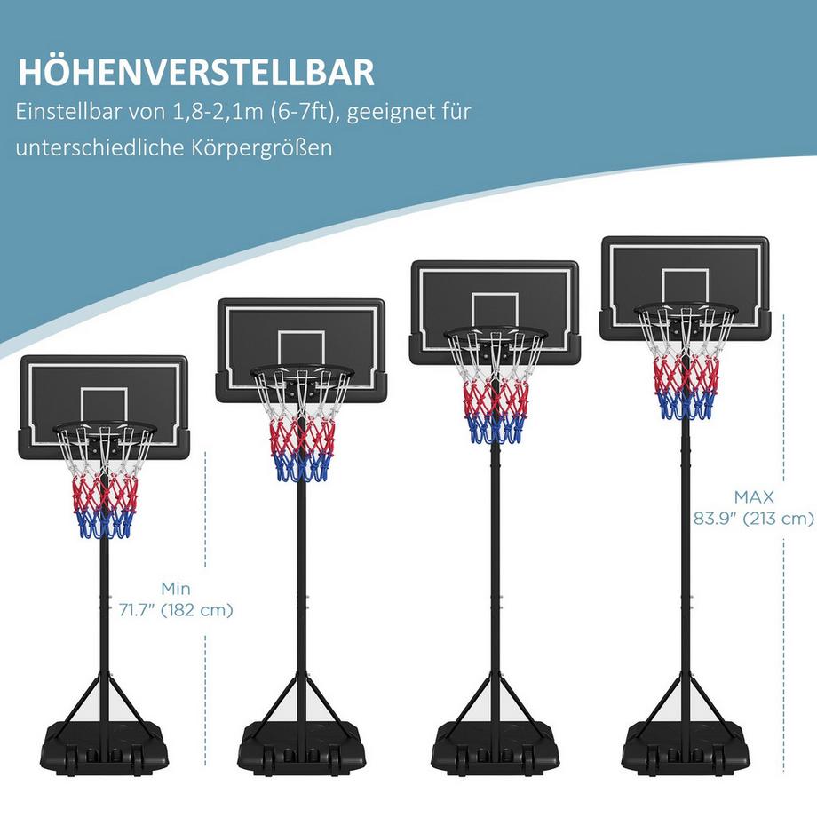 Northio  Basketballkorb Mit Ständer Höhenverstellbar Basketballständer Mit Rollen Und Bruchsicherem Rückwand, 220-250 Cm Basketball-Backboard-Ständer 