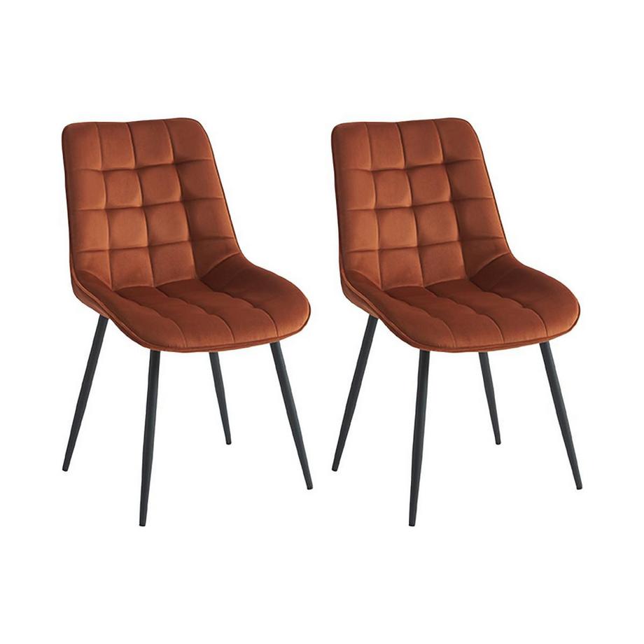 Vente-unique Polsterstuhl 2er-Set - Samt &es Metall - Terracotta - OLLUA  