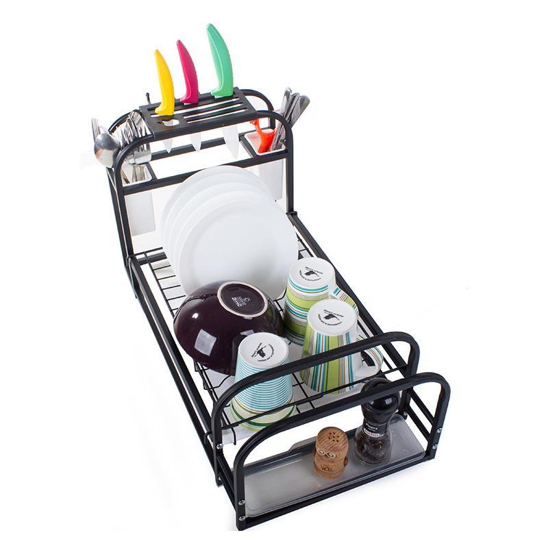 Northio Portadischi con vaschetta raccogligocce e ripiano - nero  