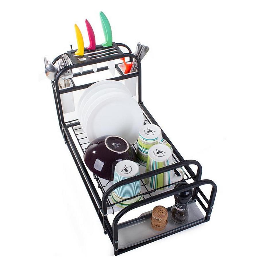 Northio Portadischi con vaschetta raccogligocce e ripiano - nero  