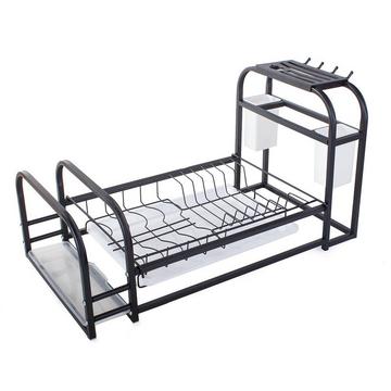 Portadischi con vaschetta raccogligocce e ripiano - nero