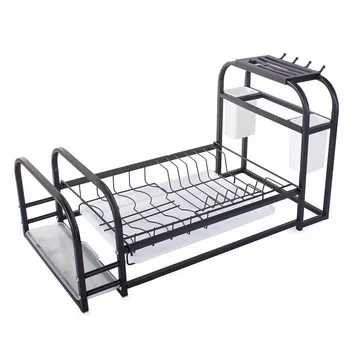 Rack à disques avec égouttoir et étagère - noir