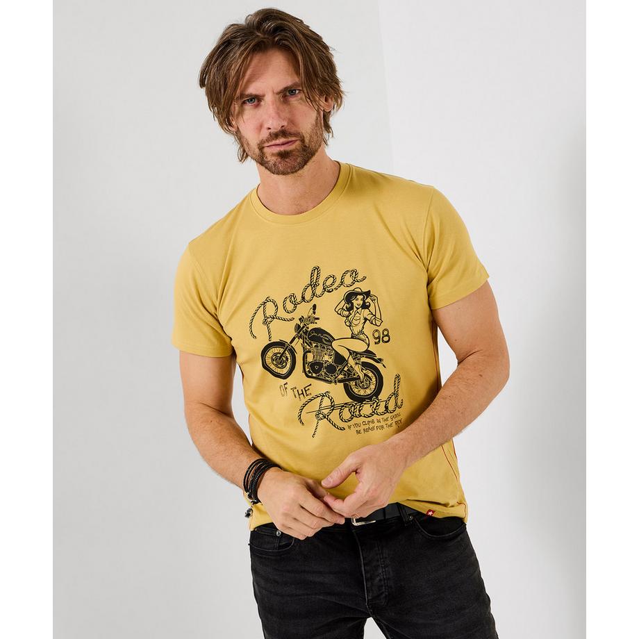 T-Shirt mit Pin-up-Motiv und Motorradillustration