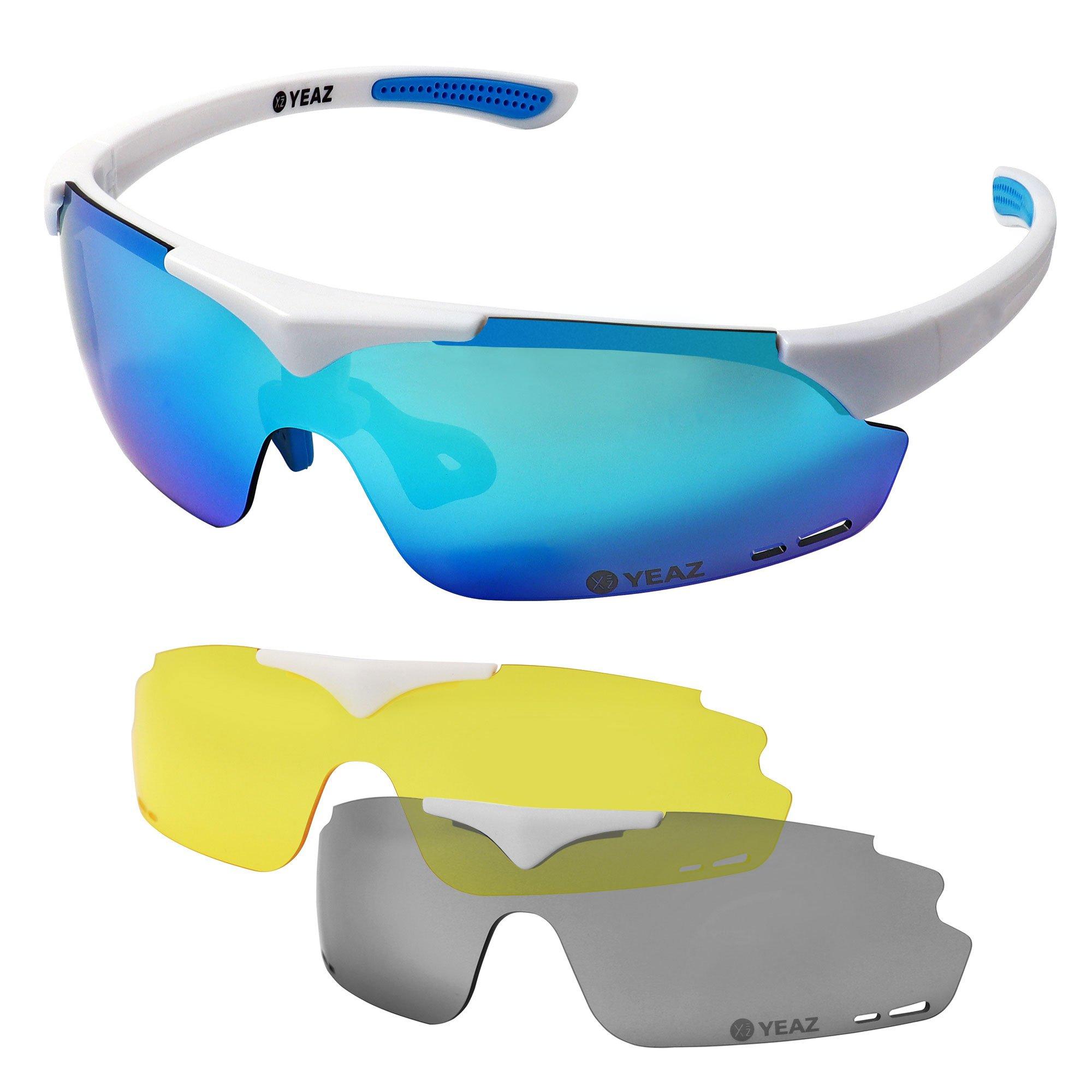 YEAZ  SUNUP Set Magnet-Sport-Sonnenbrille Matt weiß /  Full Revo Ice Blue 