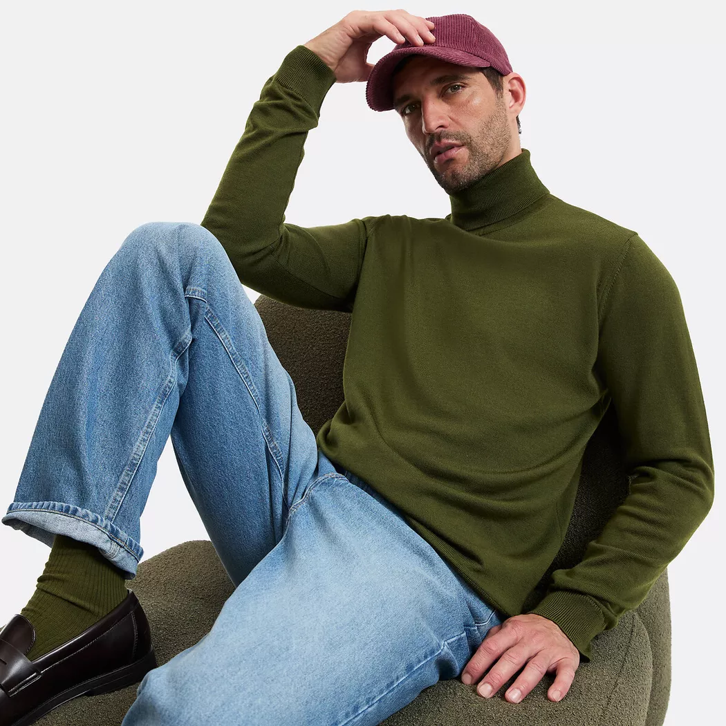 La Redoute Collections - Rollkragenpullover aus Merinowolle, für Herren, Khaki, Größe XL