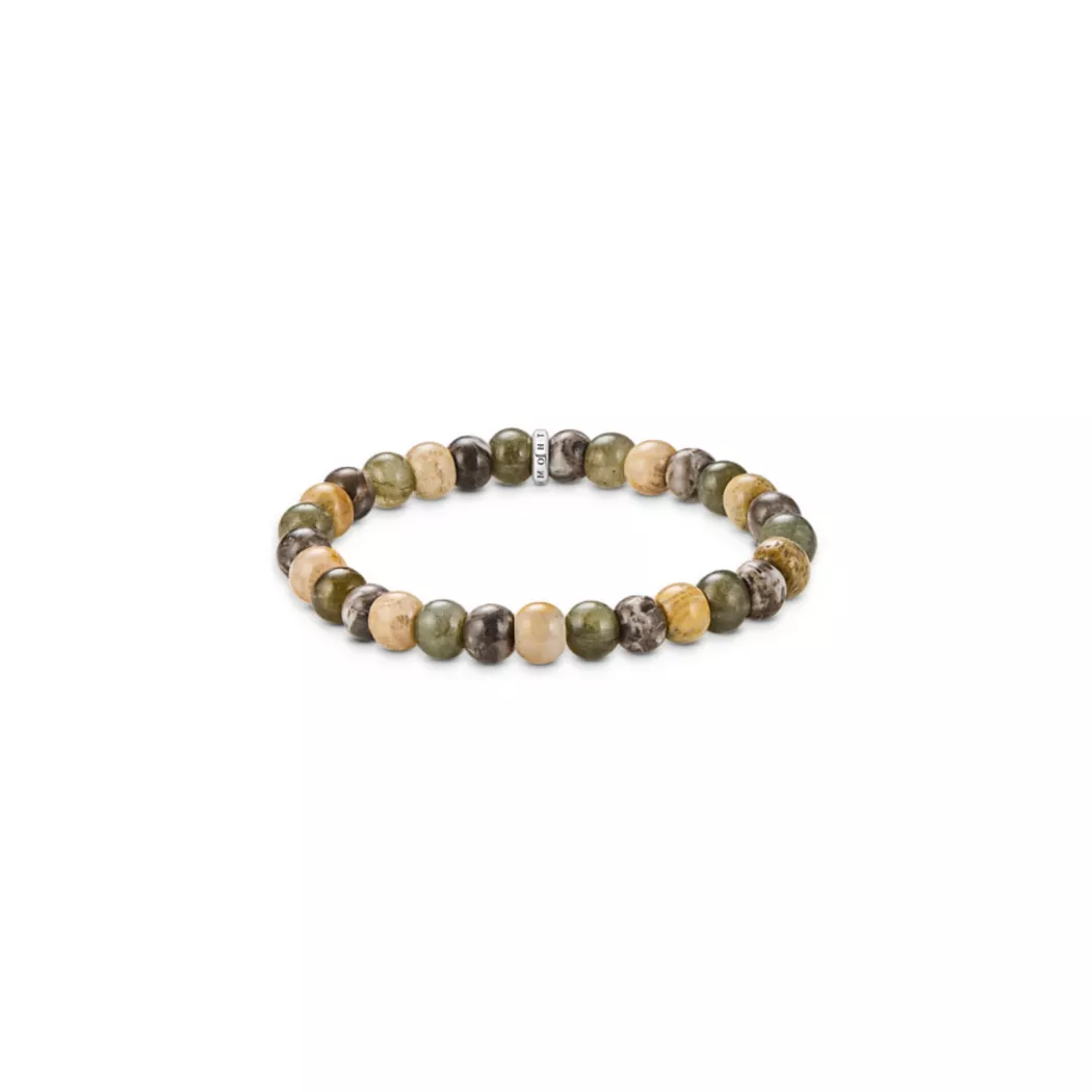 THOMAS SABO - Armband   Labradorit und Krokodil Jaspis Perlen, 21cm, Multicolor
