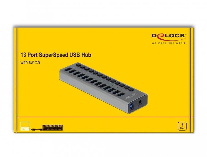 DeLock  63738 Schnittstellen-Hub USB 3.2 Gen 1 (3.1 Gen 1) Type-B 5000 Mbit/s Grau 