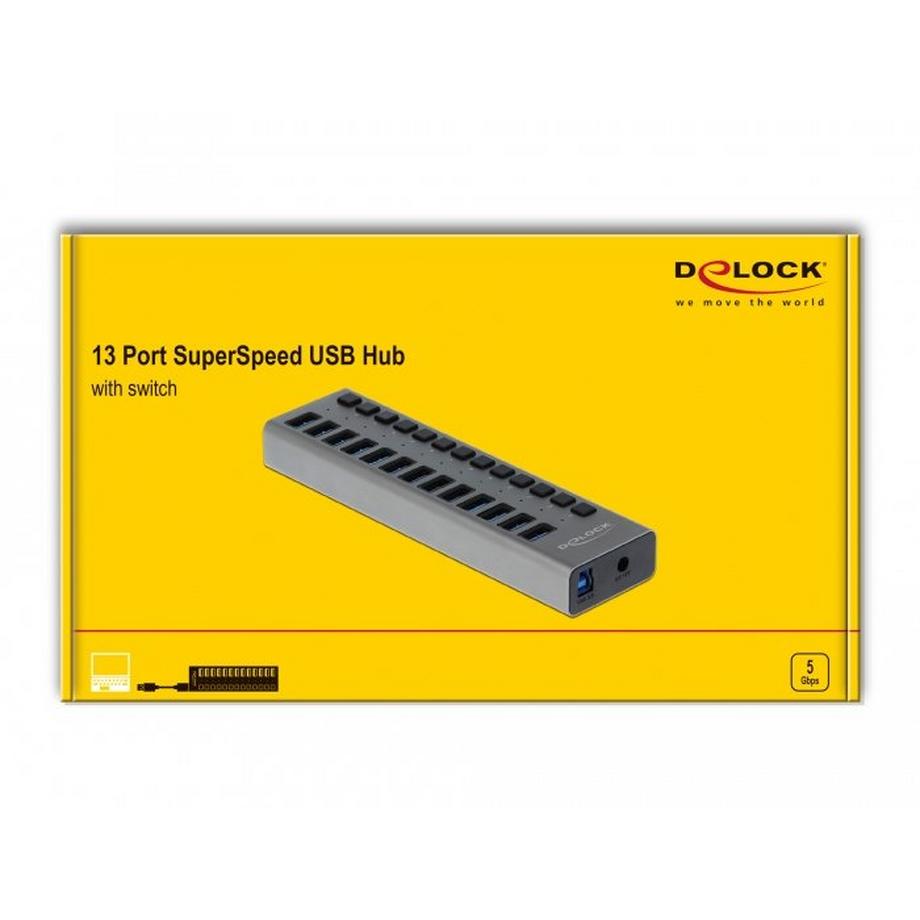 DeLock  HUB USB 5 GBPS ESTERNO CON 13 PORTE + SWITCH 