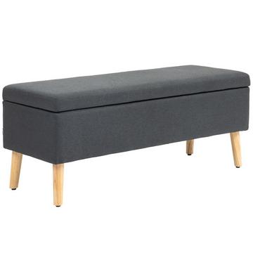Banc banquette rembourrée avec espace de rangement banc de lit aspect lin pour couloir chambre salon bois d'hévéa gris foncé 110 x 39 x 45 cm