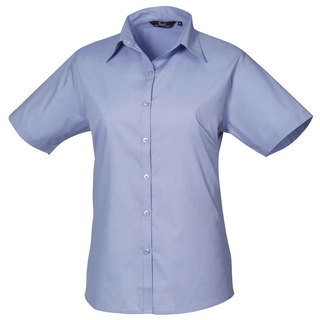 Image of Kurzarm Popeline Bluse Arbeitshemd Damen Blau 40