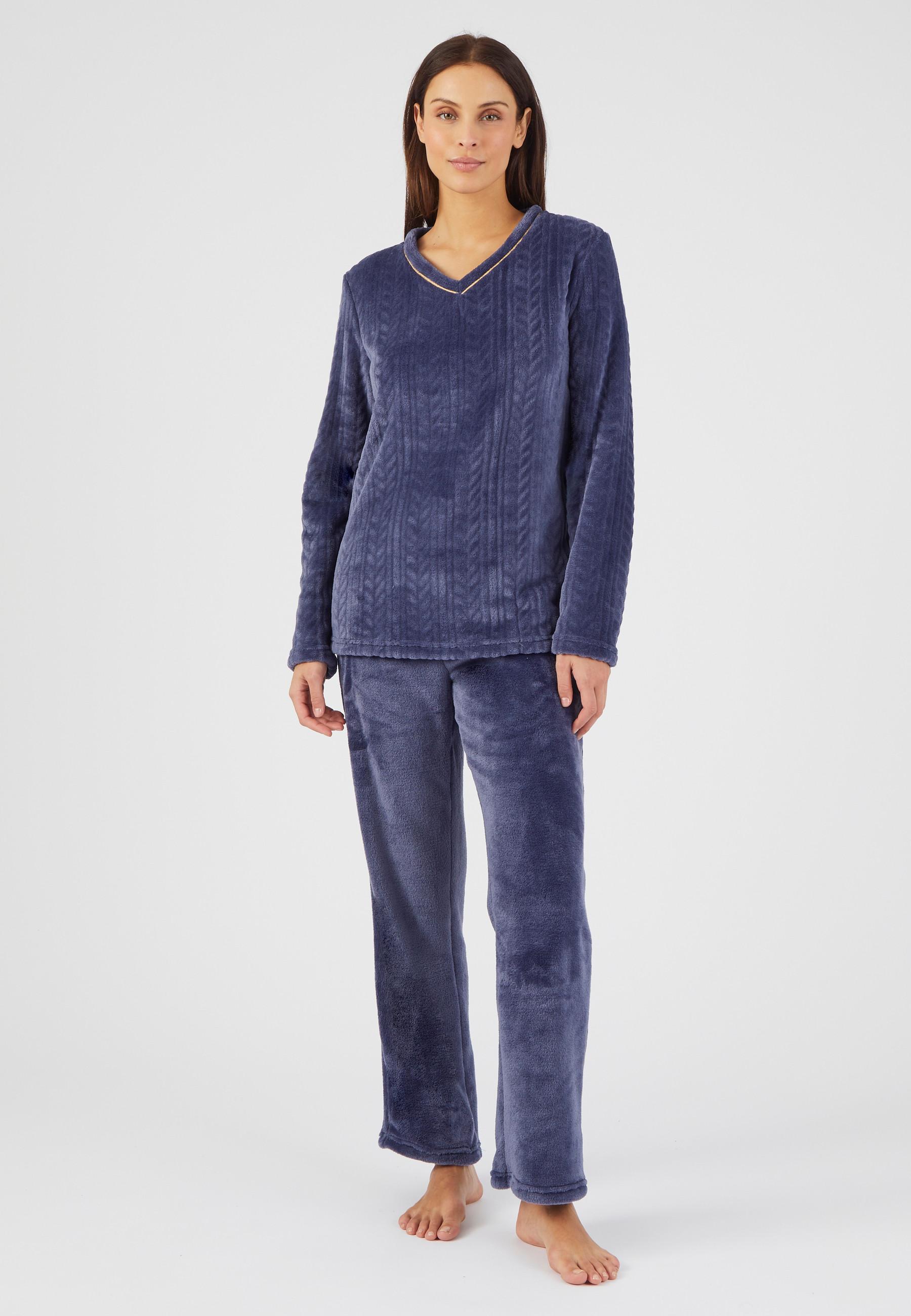 Image of Warmer Pyjama Aus Plüschigem Zopfstrick Thermolactyl Unisex Blau 38/40