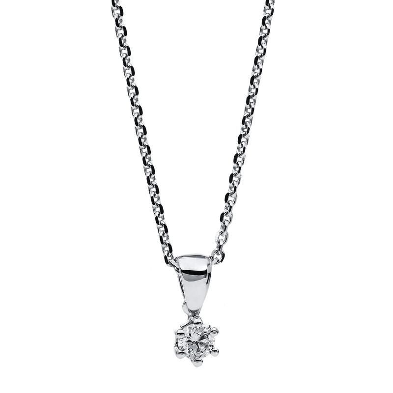 Image of Collier 585/14k Weissgold Diamant 0.1ct. 42 Cm Damen Silber 42cm