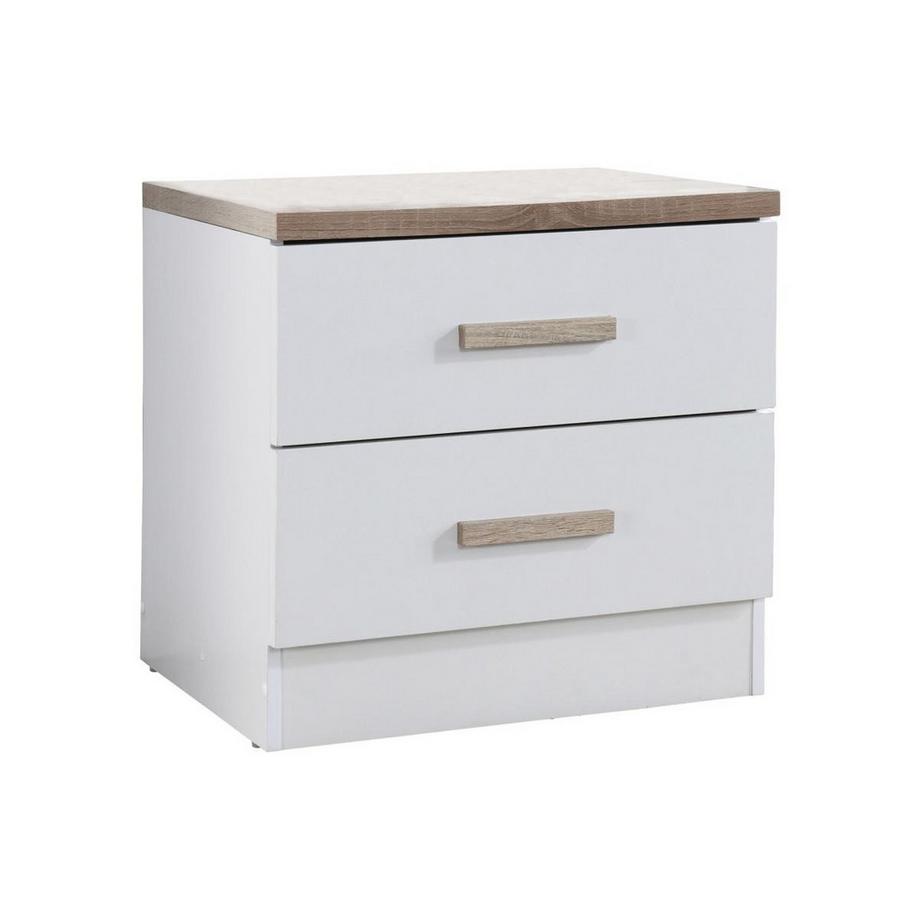 Vente-unique Table de chevet avec 2 tiroirs - Blanc et naturel - SKAIDO  