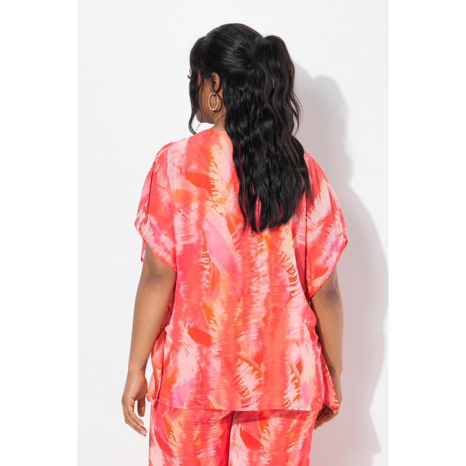 Ulla Popken Chiffon Feder Doppellagige V-Ausschnitt Halbarm Bluse  