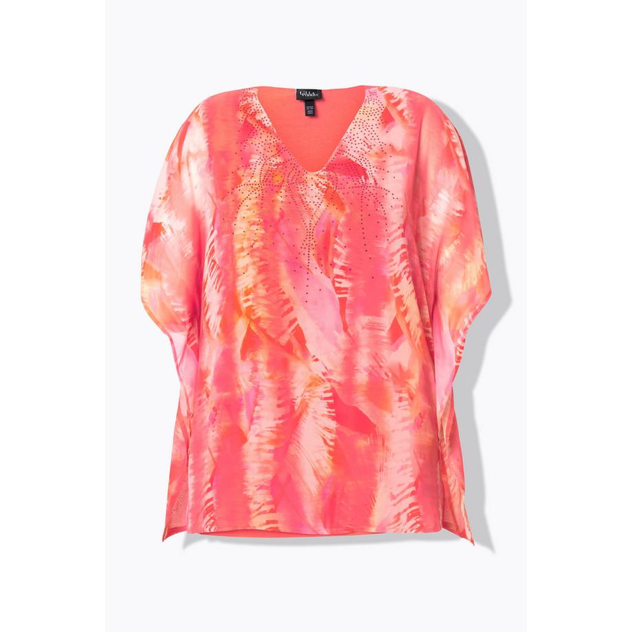 Ulla Popken Chiffon Feder Doppellagige V-Ausschnitt Halbarm Bluse  