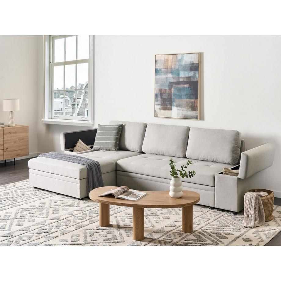 Beliani Rechtsseitiges Ecksofa aus Kunstleinen Minimalistisch HRISEY  