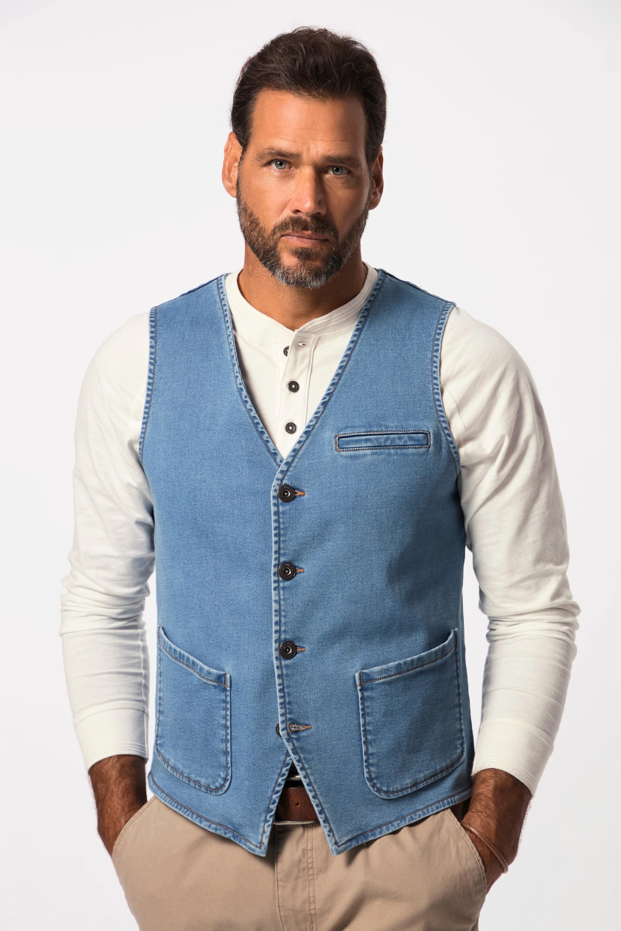 JP1880  Gilet en jean FLEXNAMIC®, avec encolure en V 