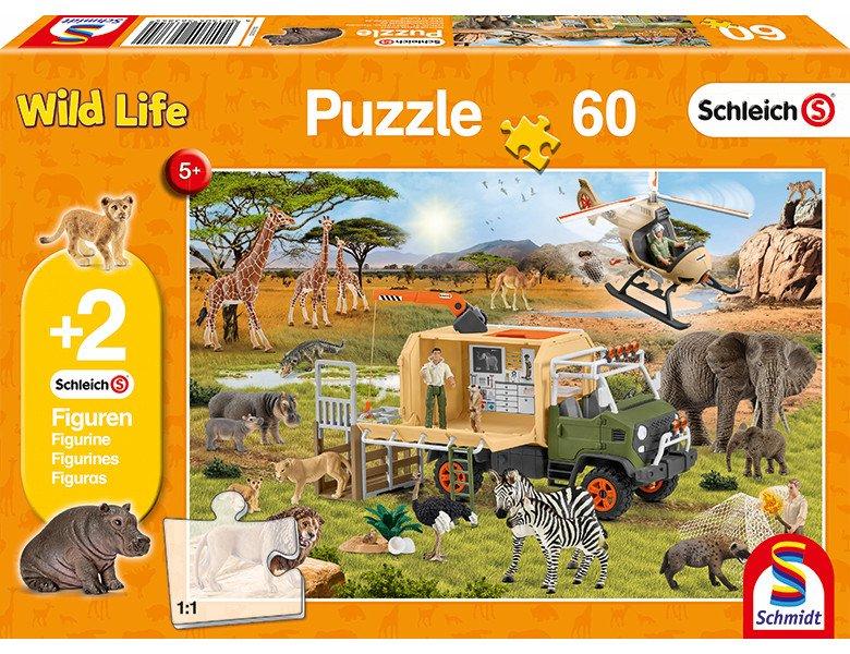 Schmidt  Puzzle Abenteuerliche Tierrettung inkl. 2 Schleich-Figuren (60Teile) 