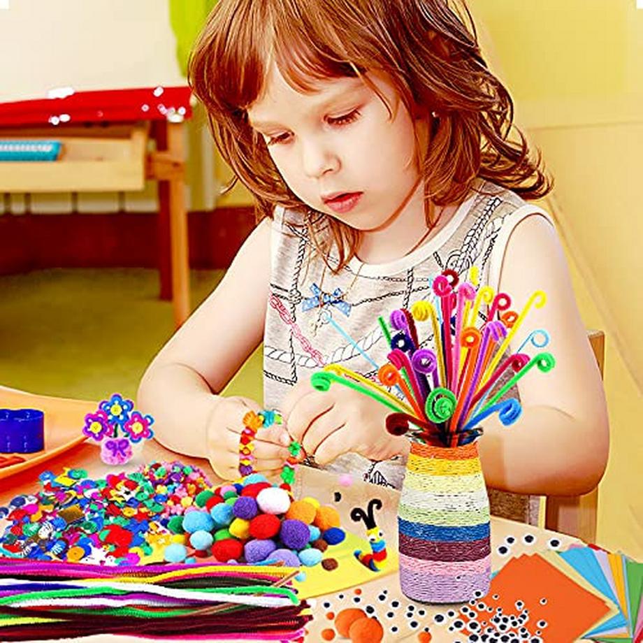 Activity-board  Bastelset für Kinder, Scrapbooking-Bastelset, Kulleraugen, Federn, Perlen 