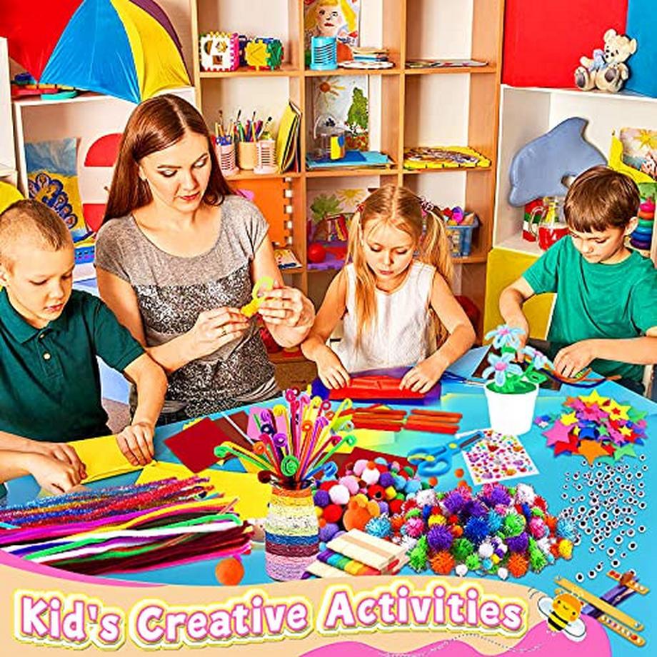 Activity-board  Bastelset für Kinder, Scrapbooking-Bastelset, Kulleraugen, Federn, Perlen 