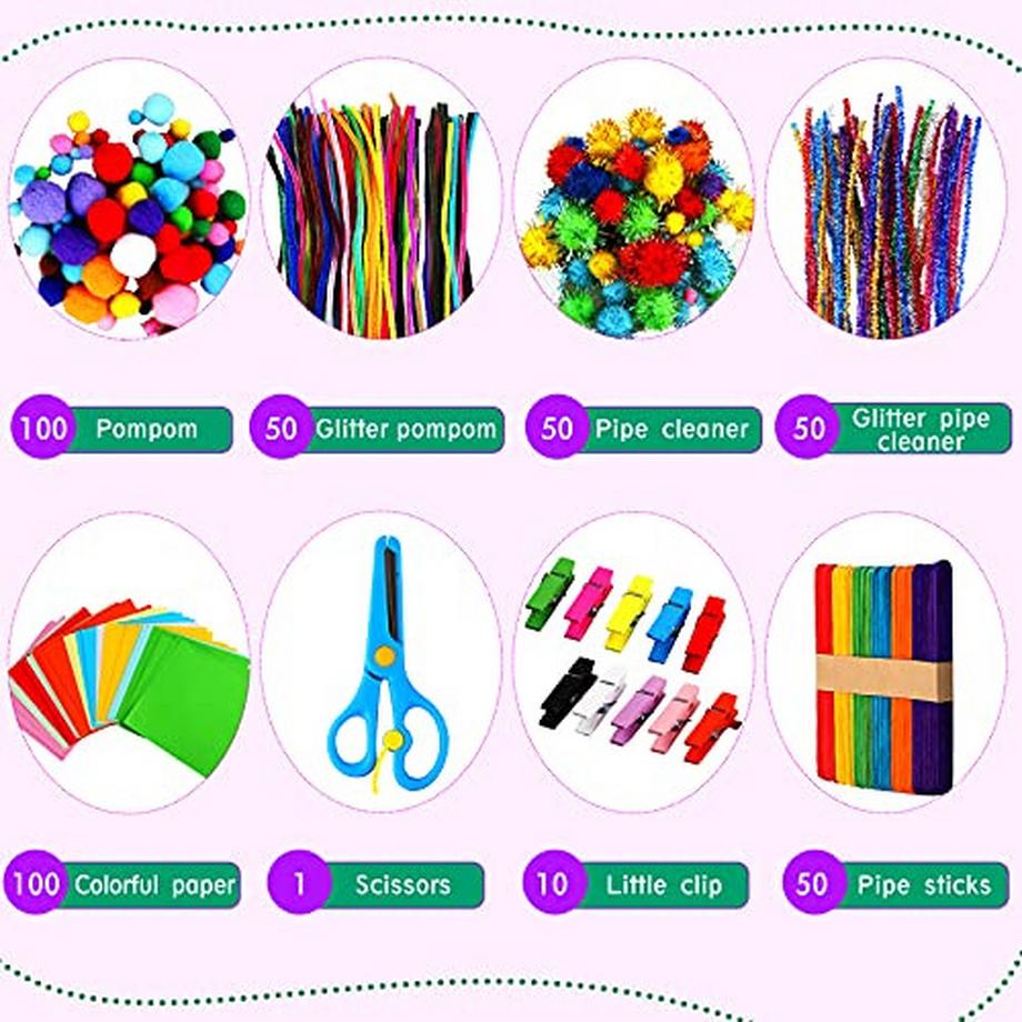 Activity-board  Bastelset für Kinder, Scrapbooking-Bastelset, Kulleraugen, Federn, Perlen 