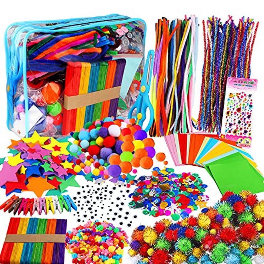 Bastelset für Kinder, Scrapbooking-Bastelset, Kulleraugen, Federn, Perlen