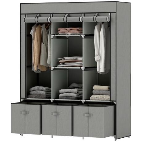 Northio Armadio in tessuto pile, armadio pieghevole, inclusi 3 cassetti, 125 cm x 43 cm x 162,5 cm, grigio chiaro  