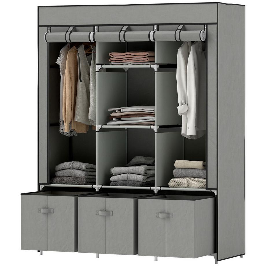 Armoire en tissu polaire, armoire pliante, comprenant 3 tiroirs, 125 cm x 43 cm x 162,5 cm, gris clair