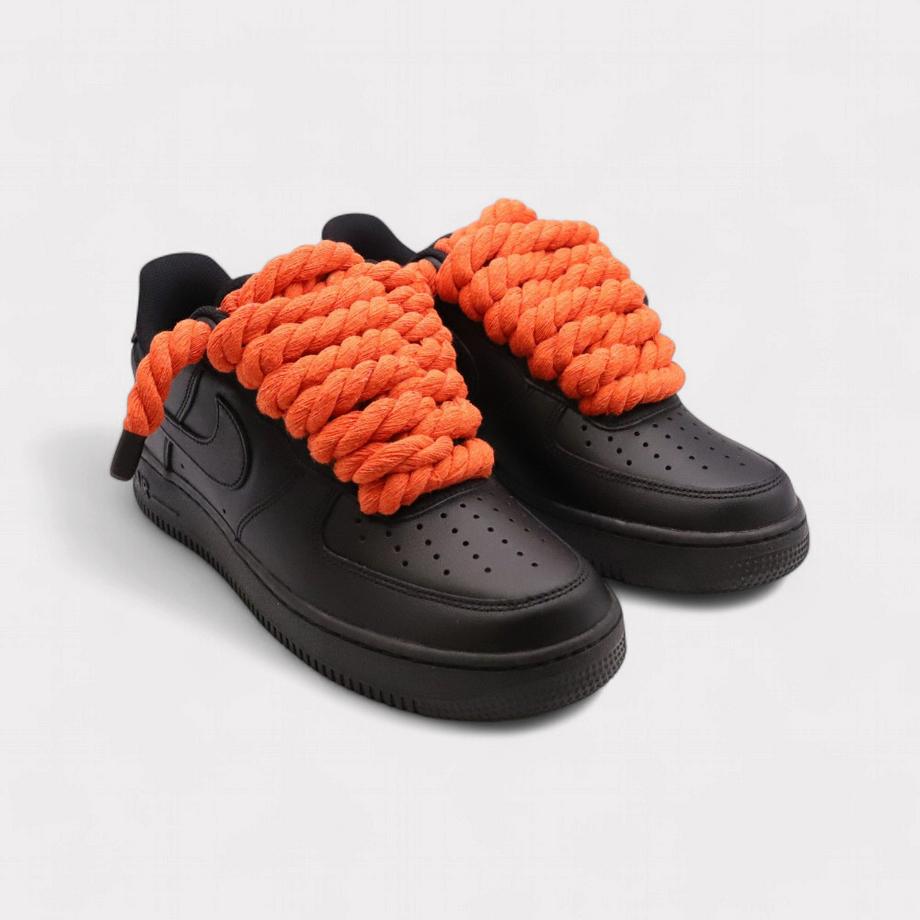 NIKE Air Force 1 Black Rope Lace Sneakers  