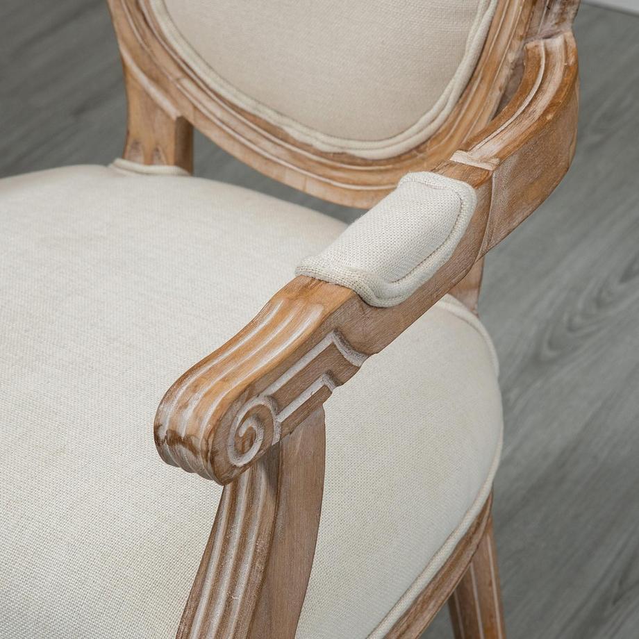 Northio Küchenstuhl Esszimmerstuhl Mit Leinenoptik, Armlehnstuhl Mit Rückenlehne, Holzbeine, Polsterstuhl Bis 150 Kg Belastbar, Crème  