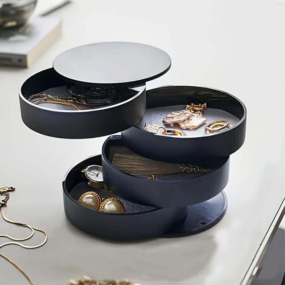Only-bags.store  Schicker, drehbarer, mehrschichtiger Schreibtisch-Organizer mit Deckel - perfekt für die Aufbewahrung von Schmuck, Make-up und Haarschmuck 