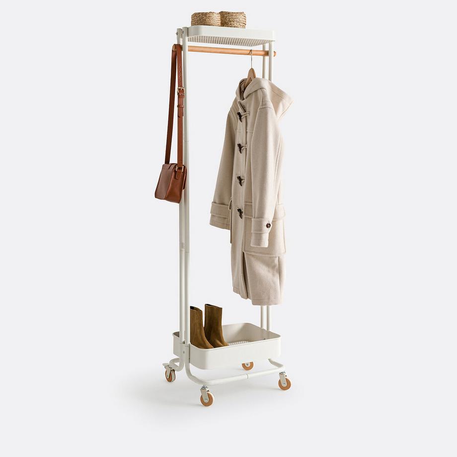 Portant à roulettes en fer et hévéa