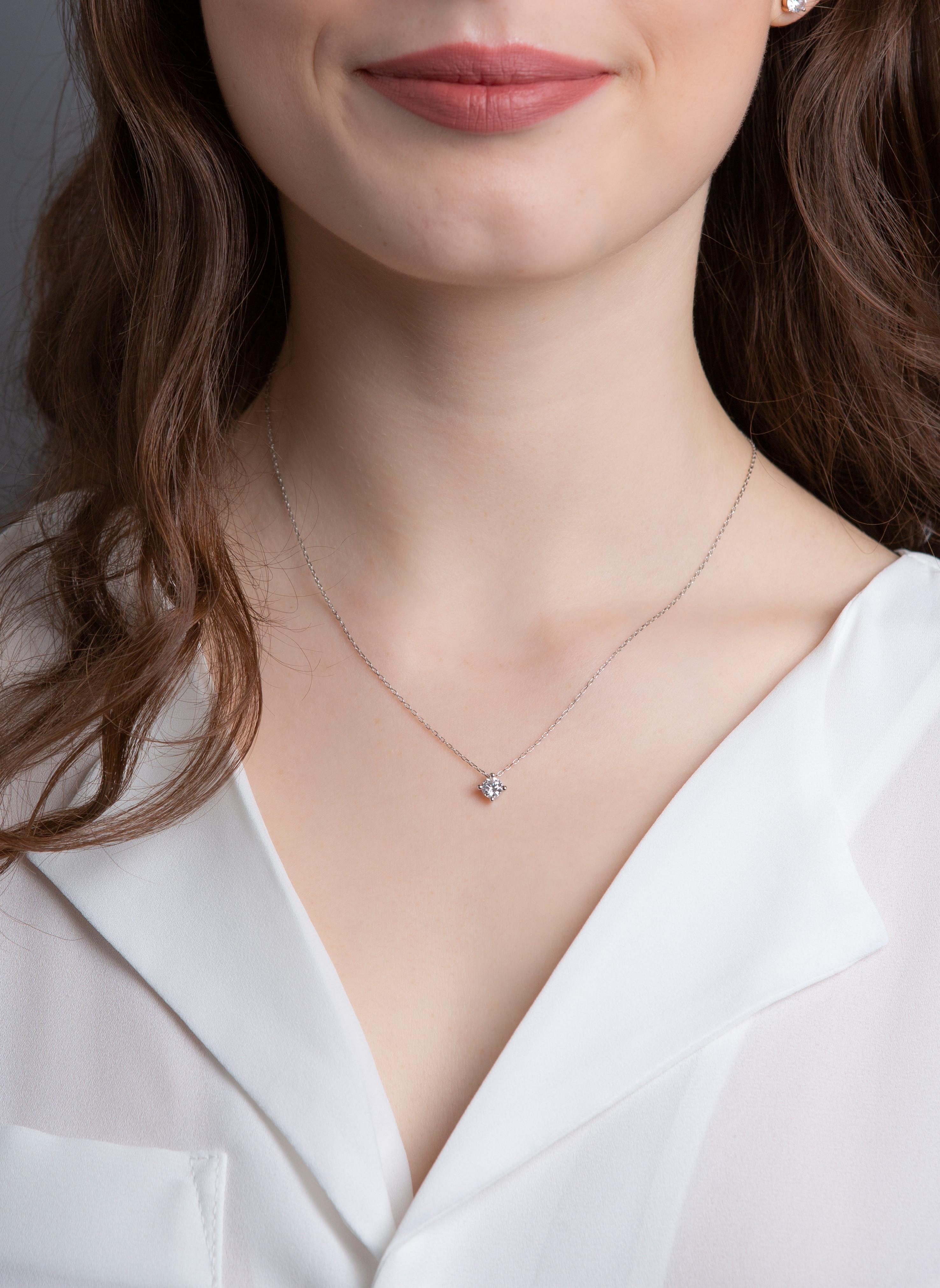 Image of Collier 585/14k Weissgold Diamant 0.4ct. Unisex Silber 42cm