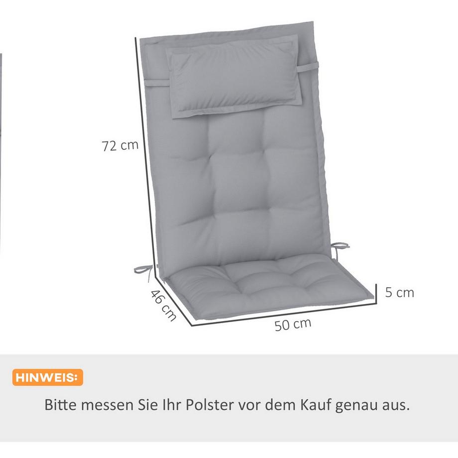 Northio 2er Set Auflage für Sonnenliege Wasserabweisend Liegenauflage für Gartenliege Polsterauflage für Strandliege Liegestuhl Kissen Polster für Gartenmöbel Auflagen 50x116x5 cm, Hellgrau Aosom  