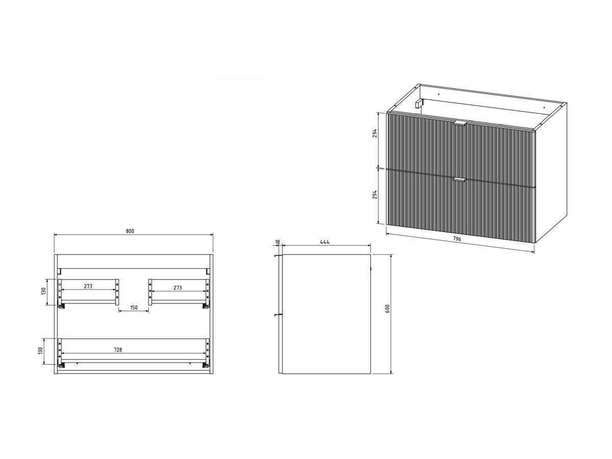 Vente-unique Meuble sous vasque suspendu strié - Blanc mat - 80 cm - ZEVINI  