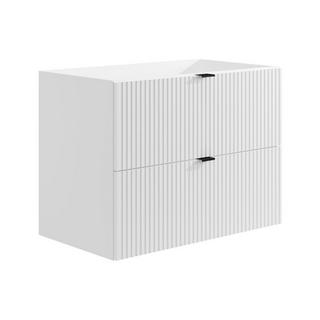 Vente-unique Meuble sous vasque suspendu strié - Blanc mat - 80 cm - ZEVINI  