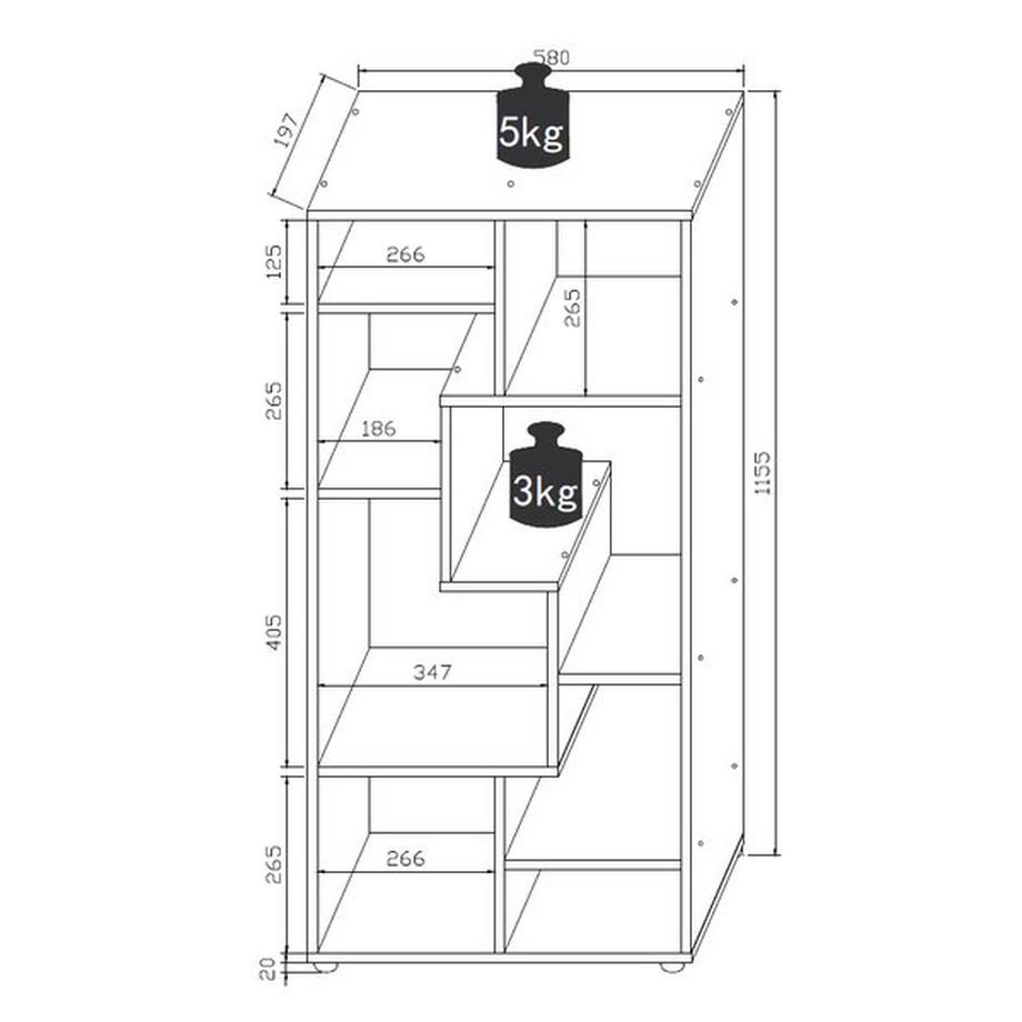 VCM Étagère en bois Étagère à livres Étagère à médias Rangement Séparation de pièce Étagère déco Lanisa M  