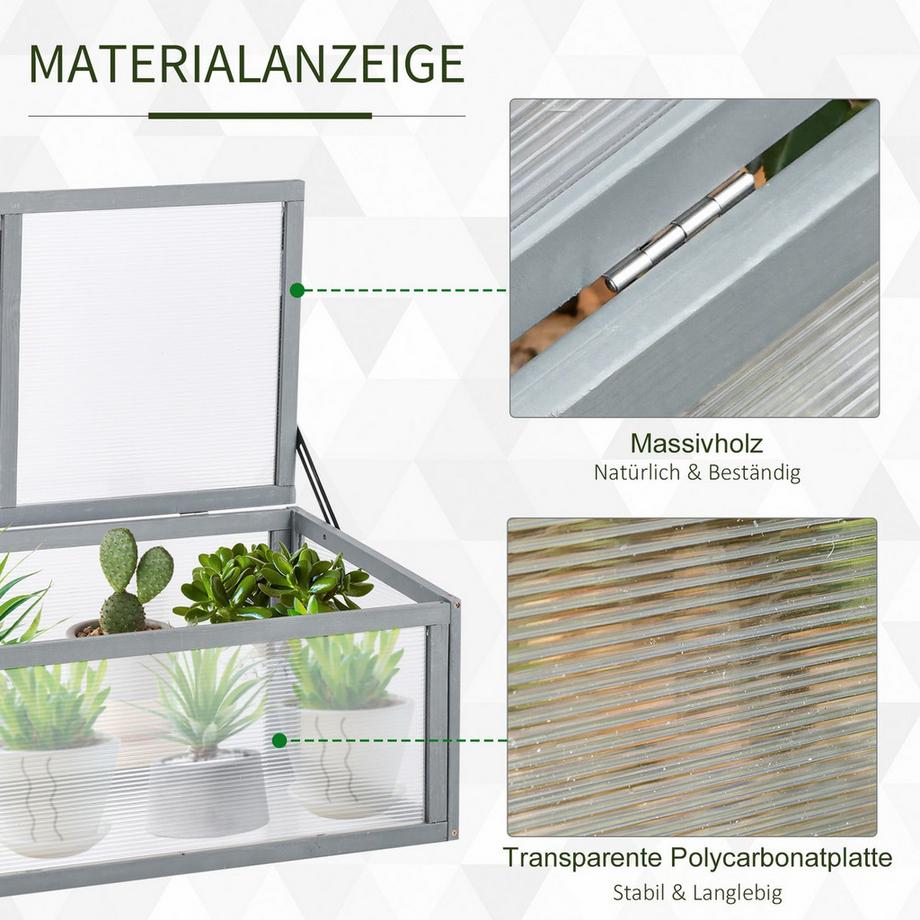Northio Frühbeet Treibhaus Mit Abdeckung, Wetterfest, Aus Holz Und Polycarbonat, Grau, 90X46X40Cm  