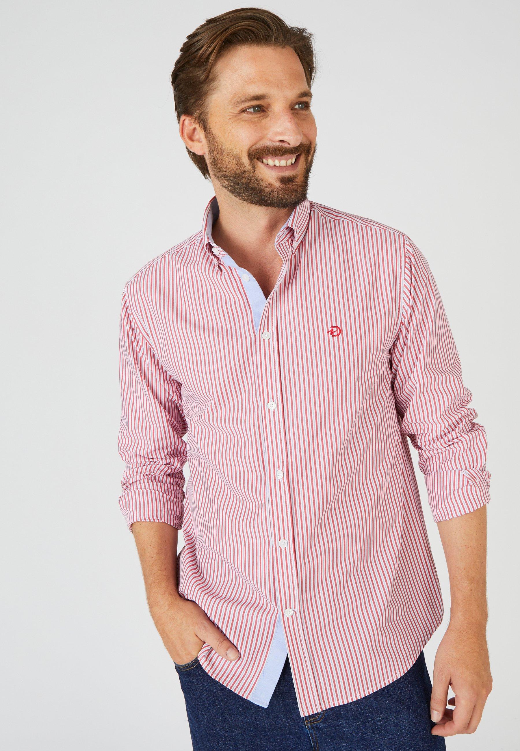 Image of Gestreiftes Hemd Aus Reiner Baumwolle. Herren Rot 39/40