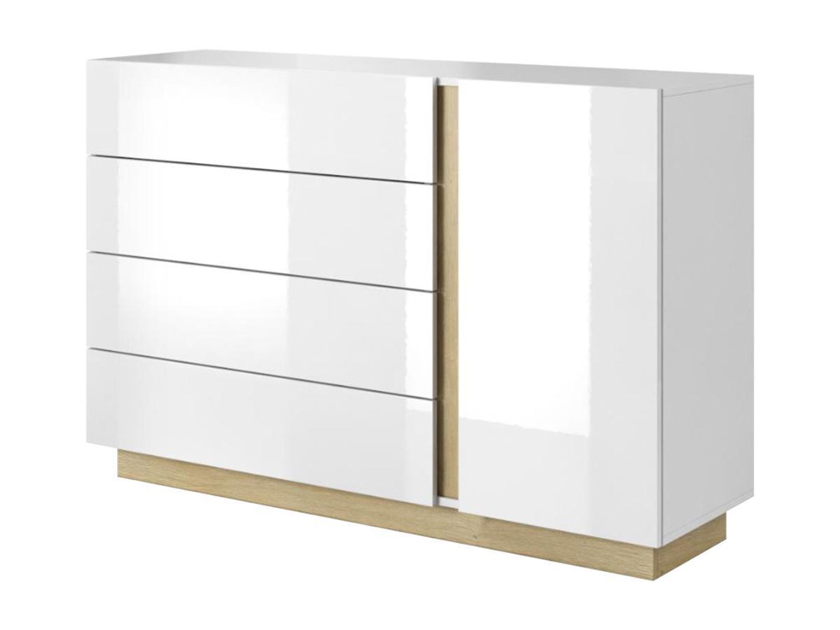 Image of Kommode MURARI 4 Schubladen 1 Tür Hochglanz Eiche Kommode MURARI 4 Schubladen 1 Tür Hochglanz Eiche