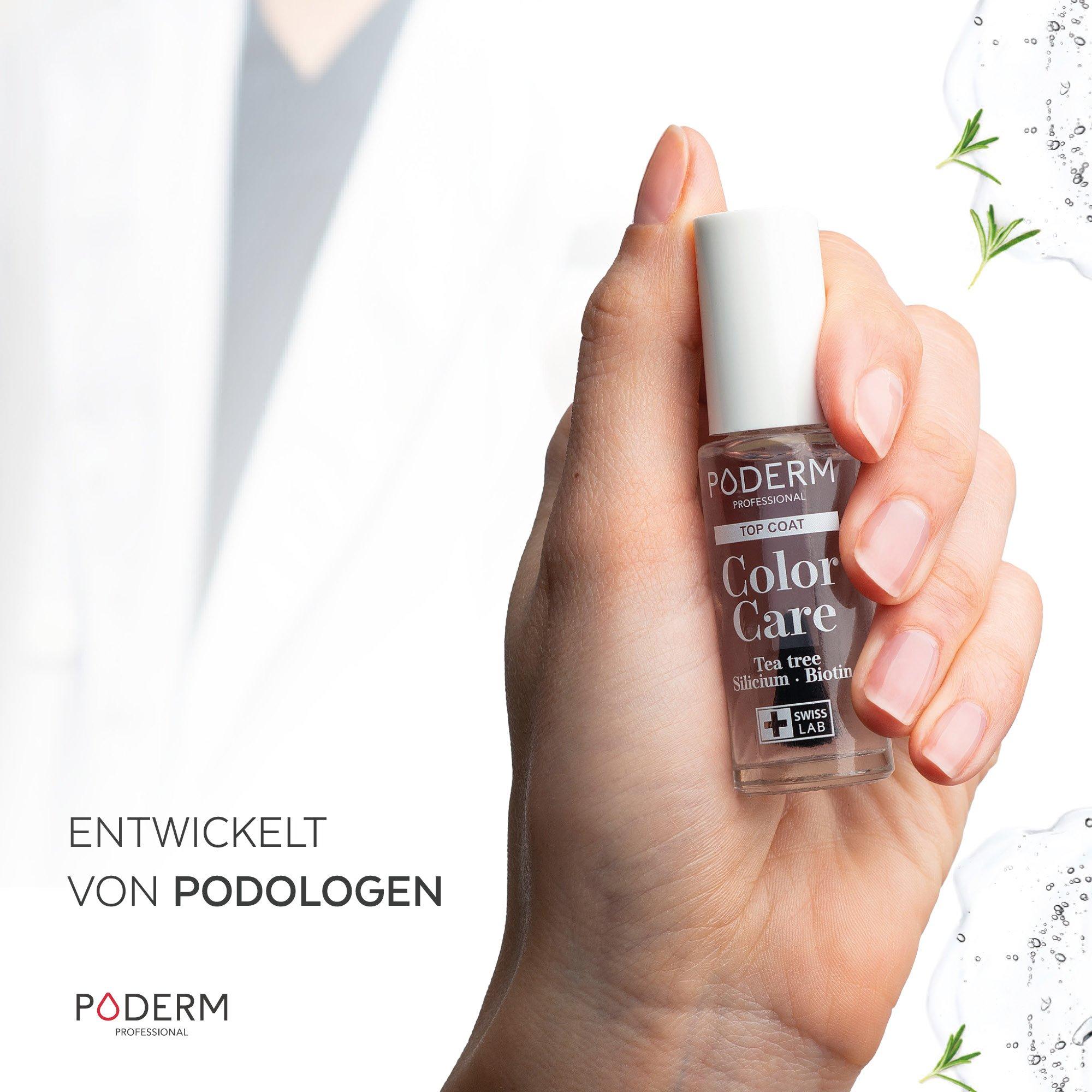 PODERM  TOP COAT con Tea Tree, Silicio e Biotina - Smalto per unghie a lunga durata - Raccomandato dai podologi - 100% naturale e vegano - Swiss Made 