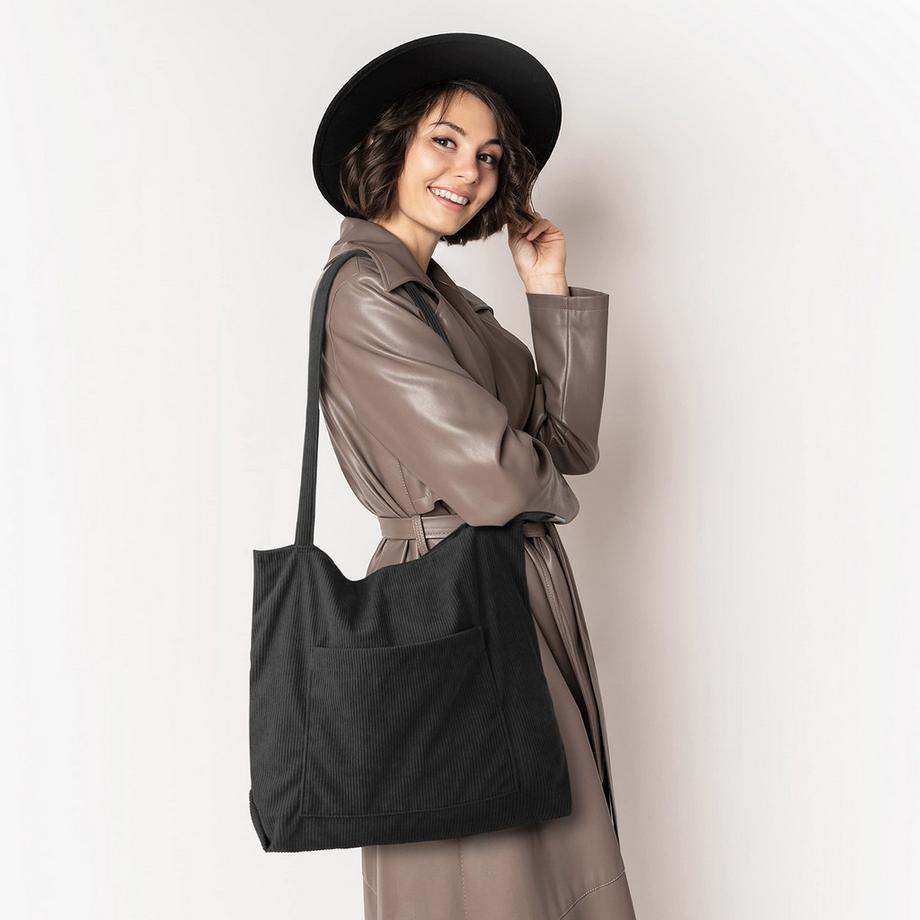 Only-bags.store Sac à Bandoulière en Velours Côtelé avec Fermeture Éclair Grand Sac Fourre-Tout  