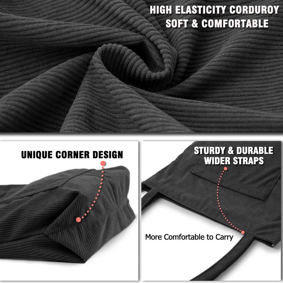 Only-bags.store Sac à Bandoulière en Velours Côtelé avec Fermeture Éclair Grand Sac Fourre-Tout  