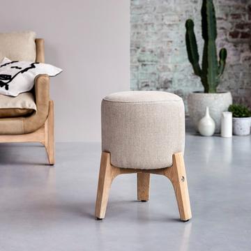 Pouf linen en chêne massif Drum