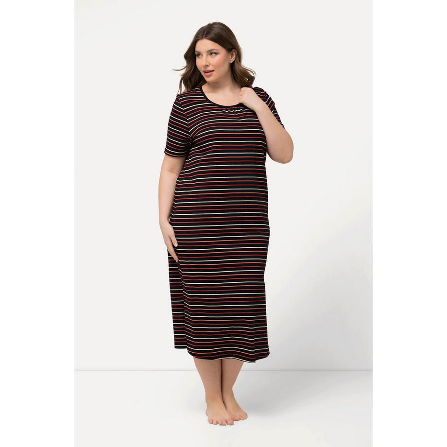 Ulla Popken Ringel Rundhals Halbarm Nachthemd  