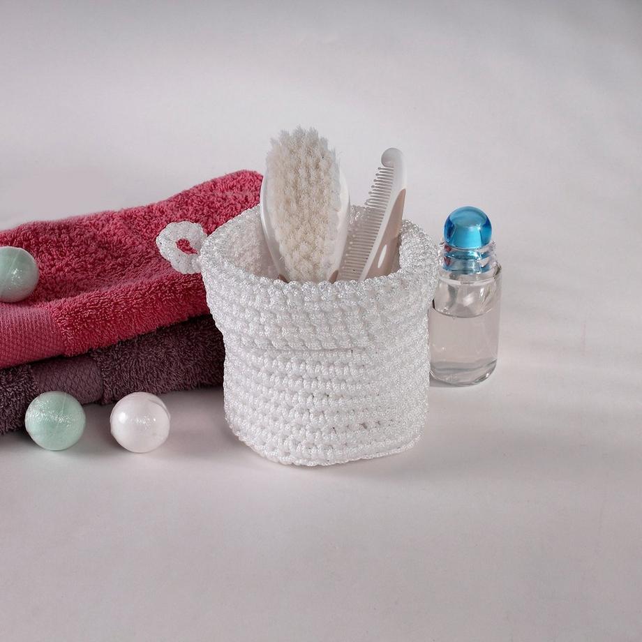 Calicosy Cestino rotondo in maglia all'uncinetto bianco 12x10cm  