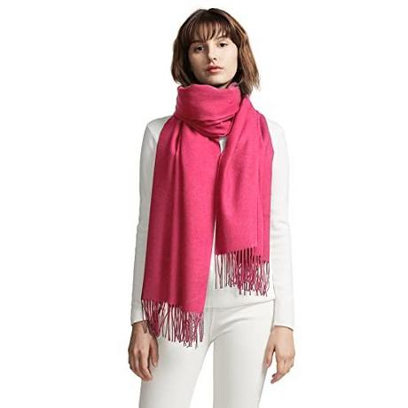 Only-bags.store  Écharpe chaude d'automne en coton uni avec glands/franges, plus de 40 couleurs, écharpes Pashmina xl unies et à carreaux, rose rouge 